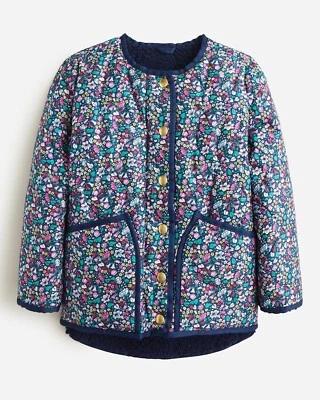 J CREW Crewcuts $148.00 MULTICOLOR Floral Reversible Quilted Sherpa Jacket - M/8 - Image 1 of 4