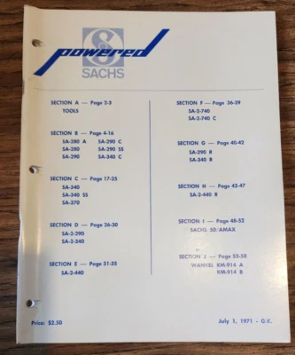 SACHS ENGINES Spare Parts List VINTAGE Snowmobile Single Twin & Saxonette 60 Pgs - Image 1 of 4