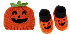 Pumpkin Knit 3D Baby Hat and Booties Orange NB - 3 Months - Picture 1 of 3