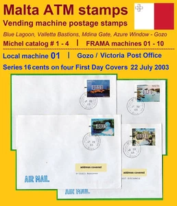 MALTA 2002 FRAMA ATM 1-4 / machine 01 / Gozo Victoria / Series 16c on four FDC - Picture 1 of 3