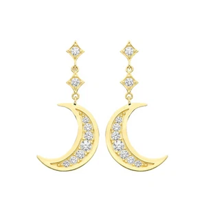 Moon Drop Dangle Earrings Hallmarked 9ct Yellow Gold British Made Brand New - Picture 1 of 3