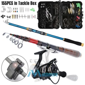 Telescopic Fishing Rod Spinning Pole Reel Combo 155Pcs Fishing Accessories Kit - Picture 1 of 85