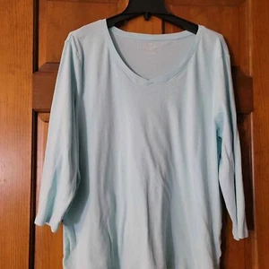 Women's Size 3X Talbots 3/4 Sleeve Plain Baby Blue Top v-neck - Picture 1 of 5