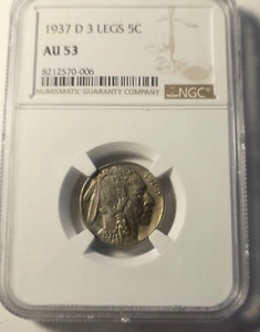 1937-D 3 Legs Buffalo Nickel NGC AU-53-Original Problem Free (Investment Coin) - Picture 1 of 7