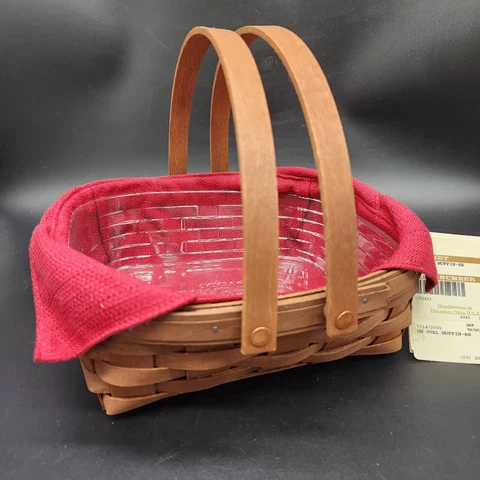 Longaberger 2009 Small Rich Brown Oval Muffin Basket Set Liner Protector Handles Cover