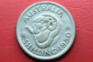 * 1950 SILVER SHILLING MERINO RAM  PREDECIMAL COIN GOOD CIRCULATED #PRA12 - Picture 1 of 6