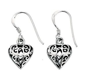 Celtic Earrings Sterling Silver filigree Heart Drop 925 UK SELLER