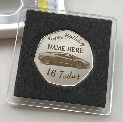 7 SIDED MINT Happy 16th Birthday Gift ( Your PERSONALISED NAME On Coin ) Metal Present, Lambo