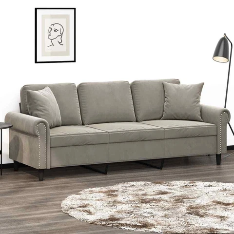 Sofa Modular 3 Seater Couch with Pillows and Cushions Light Gray Velvet vidaXL Cover