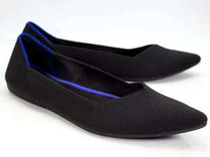 Rothy’s The Point Classic Flats Womens Size US 8.5 Black Knitted Honeycomb Shoes - Picture 1 of 12