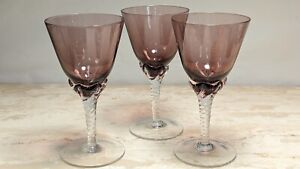 Set Of 3 Crystal Goblet Amethyst Blown Glass Wine Stem Wine Murano 5.5" 