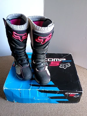 BOTAS Fox Racing Comp 5 Motocross Para Mujer Talla 7 Negras/Rosas Excelentes con Caja Foto 1 de 4