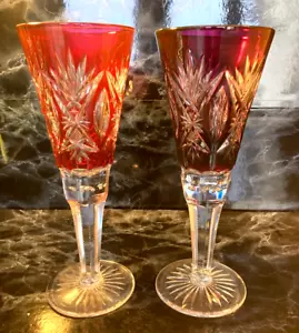 Val St Lambert - paire d'imposants "VASES DE MARIAGE"- doublés mauve et rouge - Picture 1 of 14