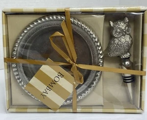 Bombay 2-Piece Owl Wine Stopper and Wine Bottle Coaster Set New - Picture 1 of 7