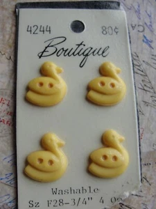 Vintage Boutique Buttons Yellow Duck Rubber Ducky Ducks 4 Novelty NOS 3/4" FB - Picture 1 of 2