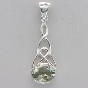 Colgante lágrima nudo celta amatista verde ovalado - PLATA ESTERLINA 925 #906e - Imagen 1 de 9