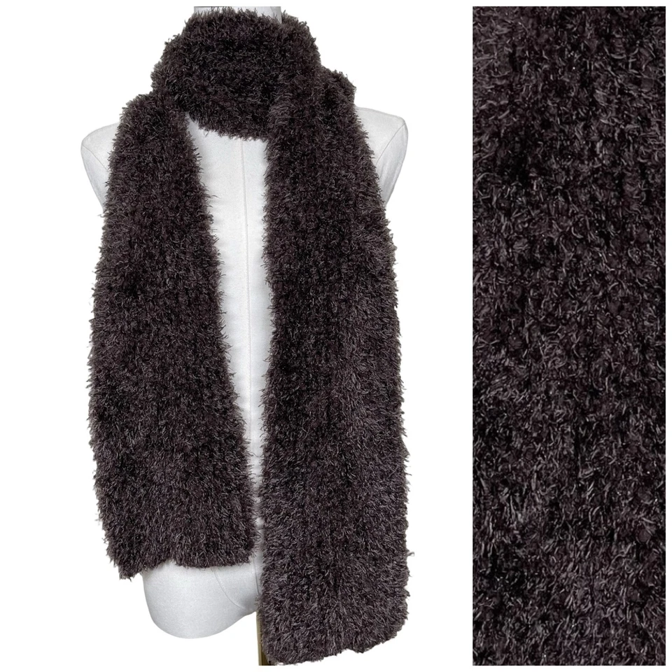 Bufanda tejida esponjosa peluda metálica marrón chocolate vintage Y2K Boho Chic Foto 1 de 4