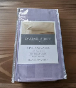 Fundas de almohada Charter Club damasco a rayas (St/Q)-púrpura claro/lila - Imagen 1 de 2