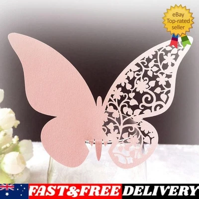 Pink Butterfly 20pcs Name Cards - Wedding Table Decorations for Wine Glasses — 第 1/4 张图片
