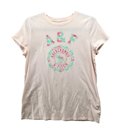 Abercrombie Kids Girls 15/16 Short Sleeve T Shirt Pink Crewneck Logo Graphic - Image 1 of 4