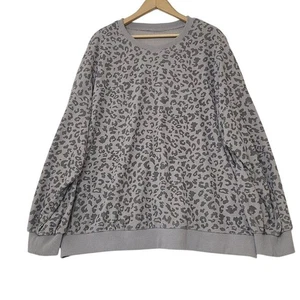 Dazy Sweatshirt Damen XL grau Leopardenmuster gerippt Baumwolle - Bild 1 von 7