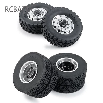 Hinter + Vorderrad Felge Nabe & Reifen Set für 1/14 RC Car Tamiya Tractor Truck - Bild 1 von 4