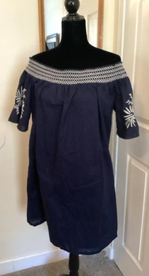 Isabel Maternity Dress Womens Sz Large Off Shoulder Short Navy Embroidered Beach - Image 1 of 4