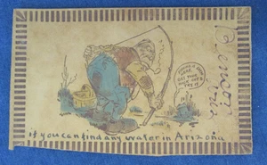 1900s Leather Greeting Postcard Benson Arizona Fishing Comic - Picture 1 of 2