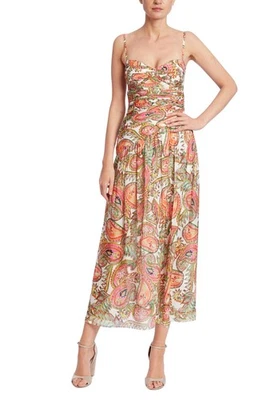 Maxi Vestido de Diseñador Badgley Mischka Elegante Estampado de Cachemira Acanalado Talla 4 Rt $650 Foto 1 de 4