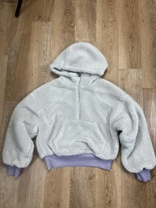 Alo Hoodie Womens Medium Sherpa Pullover Fleece Cozy Warm Soft Lavender Trim - Picture 1 of 8