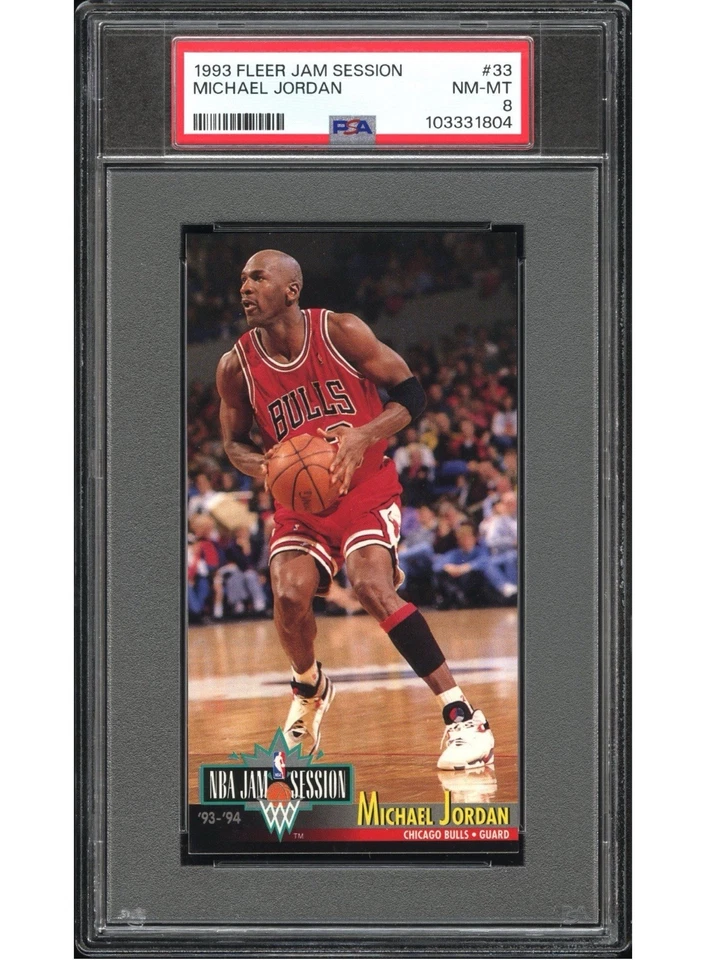 1993-94 FLEER JAM SESSION 33 MICHAEL JORDAN Tall Boy PSA 8 LOW POP Display Piece - Image 1 of 3