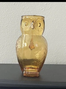 MCM 60s Vintage Kanawha Amber Glass Owl Water Iced Tea Juice Pitcher 8.25" - Picture 1 of 11