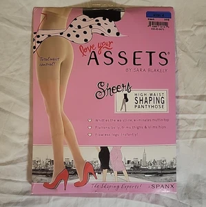 SPANX ASSETS Pantyhose Sz 4 Black High Waist Shaping Sheer Full Length New Queen - Picture 1 of 4