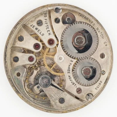 Tavannes 36.2 x 7.3 mm 15-Jewel 3-Adjustment Antique Pocket Watch Movement, Runs - Image 1 of 4