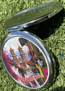Taxco Mexico Souvenir Compact Mirror 2.75" Folding Travel Makeup Mirror - Picture 1 of 3