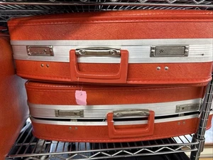Vintage Orange 3-Piece Luggage Set Hard Shell Suitcase Nesting Hard Sided NOS - Picture 1 of 11