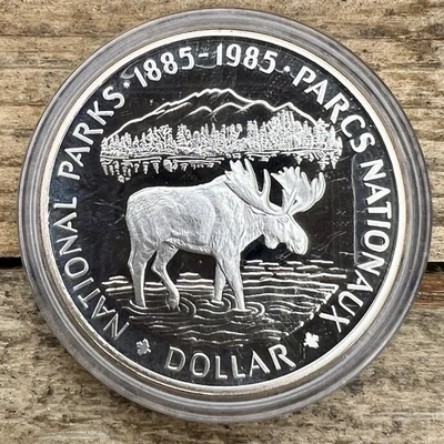 1985 Canada Silver Dollar Proof National Parks Moose Coin - 0.3750 oz Of Silver - Image 1 of 2