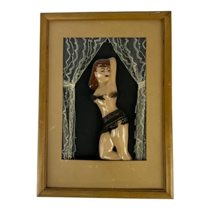 1940's WWII PEEK-A-BOO PINUP WALLHANGER CHALKWARE LINGERIE. RARE!!! - Picture 1 of 12