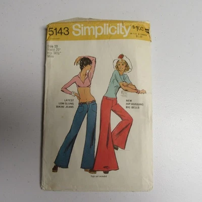 Simplicity 5143 1970s Women’s Hip-Hugger Bell Bottom Pants Jeans Pattern Sz 10 - Image 1 of 2