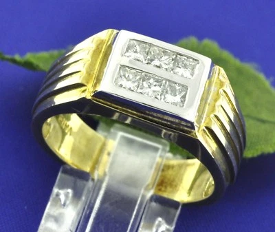 Anillo de diamantes naturales de 0,76 quilates de oro de 18k 2 tonos para hombre corte princesa hecho en EE. UU.  Foto 1 de 4