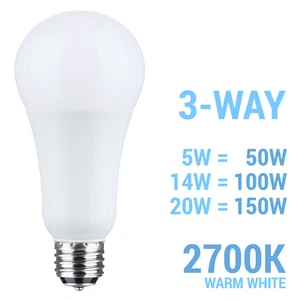 Satco S11515 LED 120V 3-Way 5W/14W/20W =50W/100W/150W A21 E26d 2700K Warm White - Picture 1 of 11