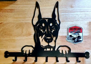 Portaguinzaglio Dobermann pinzachiavi portachiavi metallo arte da parete taglio al plasma idea regalo - Foto 1 di 1