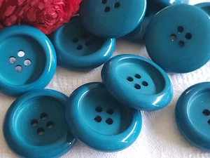 Lot 6  gros boutons vintage bleu paon à trous 2,6  cm ref 526 - Imagen 1 de 3