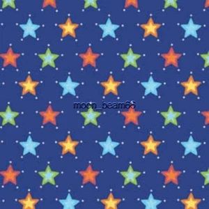 Bright Blue Green Red Yellow Magic Glow Stars Blue Cotton Fabric By 1/2 Yard - Picture 1 of 2