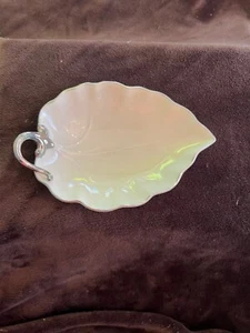 Vintage Lenox Leaf Candy Dish Ivory W/ Gold Trim Edge& Handle 7” X 5” - Picture 1 of 4