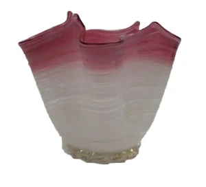 Studo Art Glass Pink Vase Striated Handkerchief Hand Blown Sculpture Pretty! - Picture 1 of 8