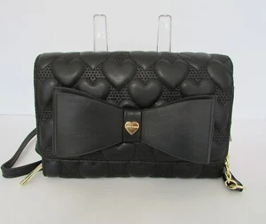 Betsey Johnson Black Hearts Crossbody Clutch Wallet Bag Purse Be Mine NWT - Picture 1 of 9