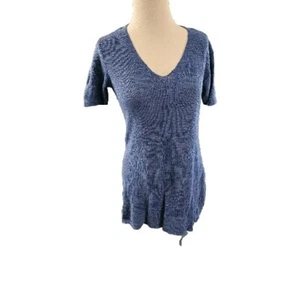 EILEEN FISHER XXS Organic Linen Tunic Hi-Low Top Short Sleeve Blue - Picture 1 of 5