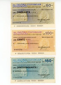 3 Miniassegni Banca Popolare di Milano 50-100-150 Lire Anno 1976-77 - Imagen 1 de 1
