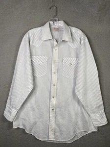 H Bar C Ranchwear Long Tails Western Shirt Mens 17-33 White Striped Pearl Snap - Picture 1 of 11